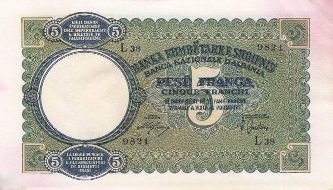 Albanien 5 Franga p6 1939